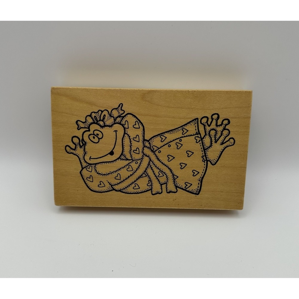 Darcie's Country Folk Frog Bathrobe Q-2815 Wood Mount Rubber Stamp Vintage New